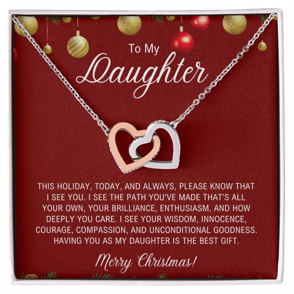 To My Daughter | Christmas Interlocking Hearts Necklace