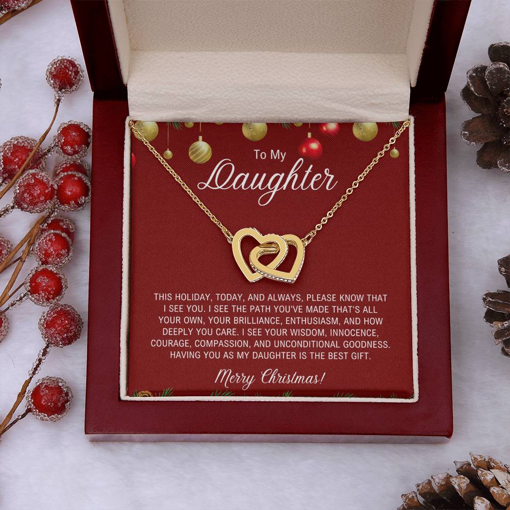 To My Daughter | Christmas Interlocking Hearts Necklace