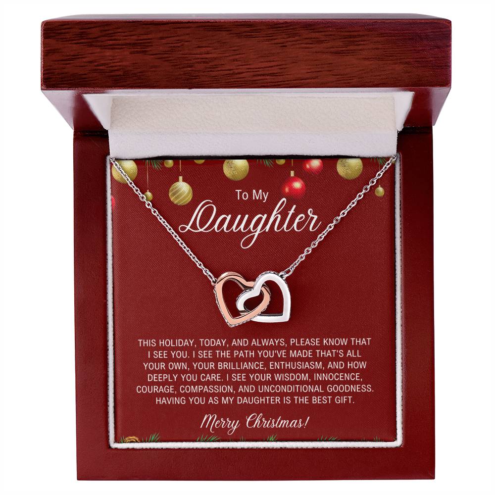 To My Daughter | Christmas Interlocking Hearts Necklace