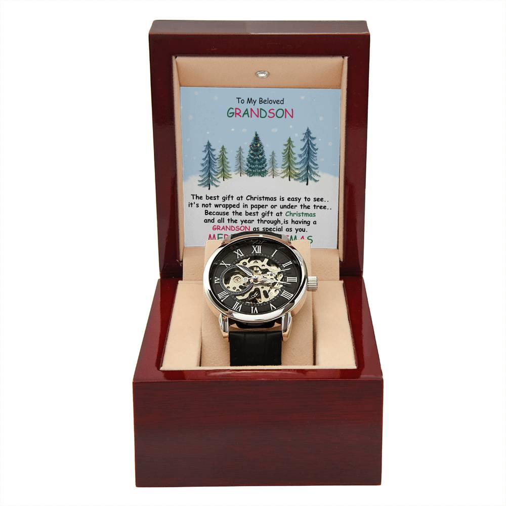 To My Grandson | Christmas Men's Openwork Watch