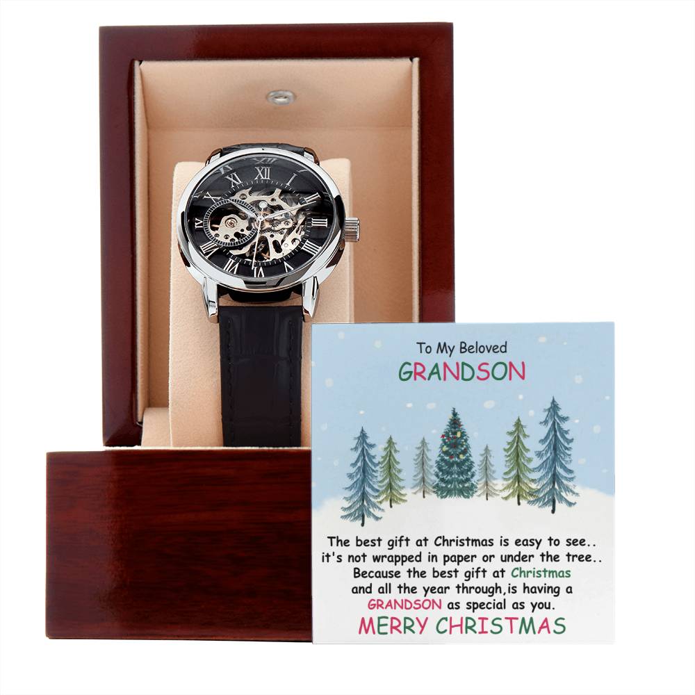 To My Grandson | Christmas Men's Openwork Watch