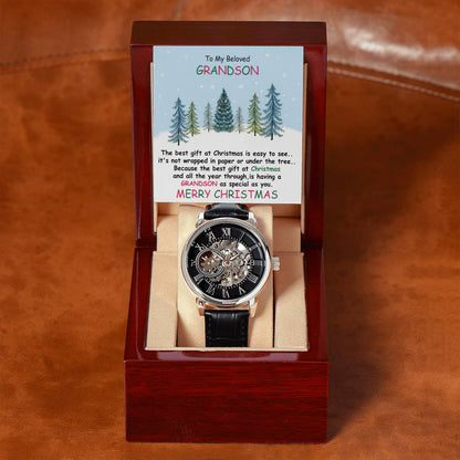 To My Grandson | Christmas Men's Openwork Watch