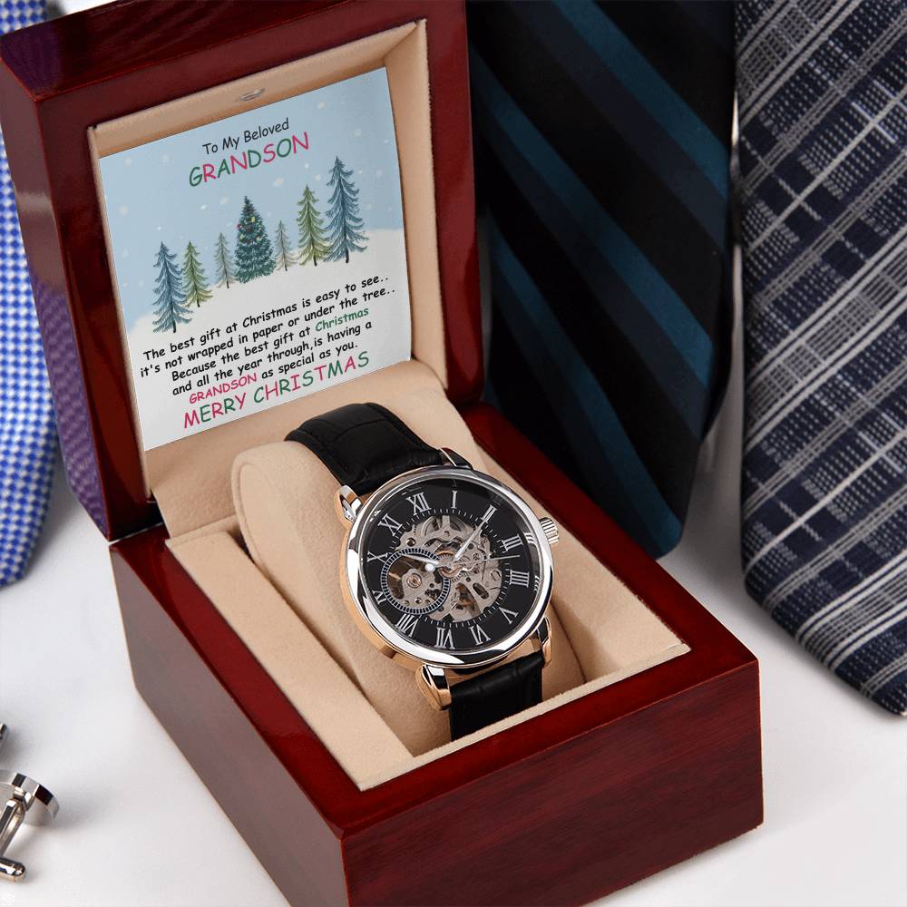 To My Grandson | Christmas Men's Openwork Watch