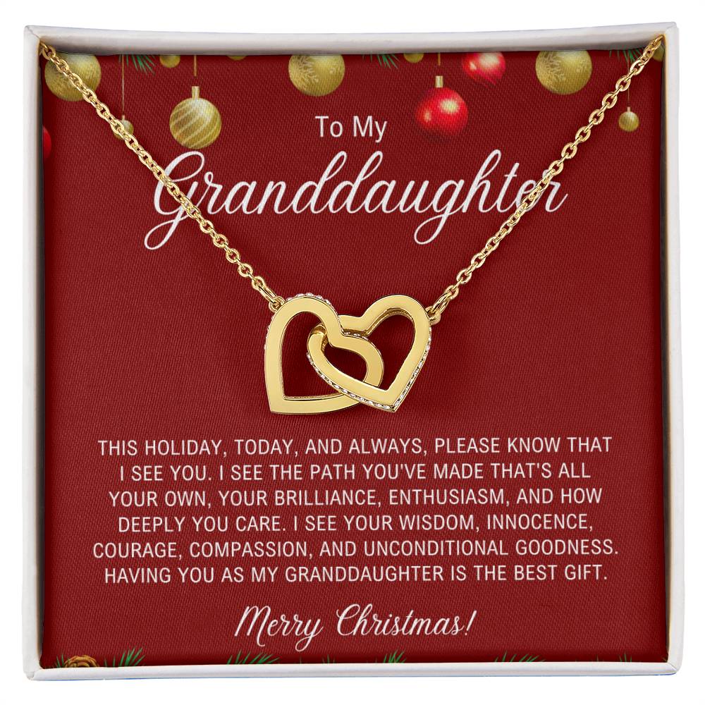 To My Granddaughter | Christmas Interlocking Hearts Necklace
