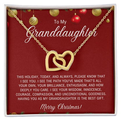 To My Granddaughter | Christmas Interlocking Hearts Necklace