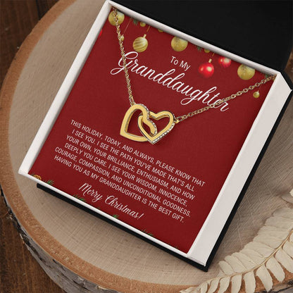 To My Granddaughter | Christmas Interlocking Hearts Necklace