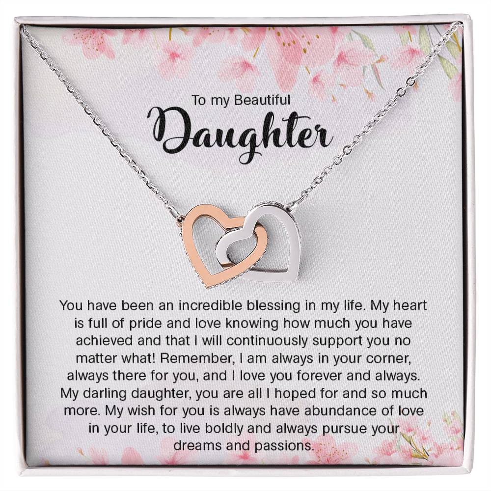 To My Beautiful Daughter | I Love You, Forever & Always - Interlocking Hearts necklace