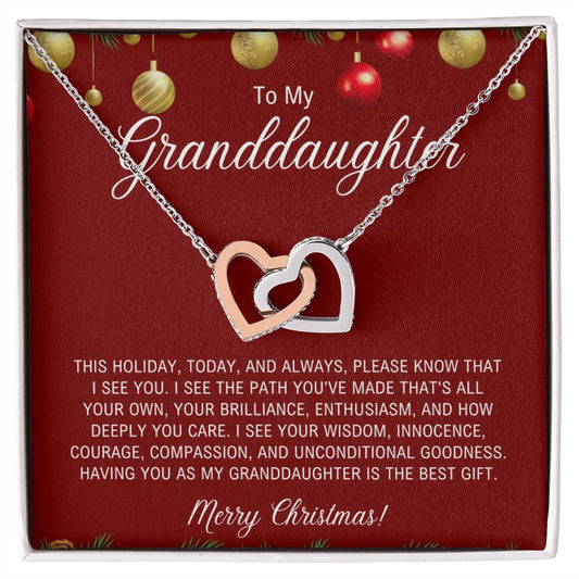 To My Granddaughter | Christmas Interlocking Hearts Necklace