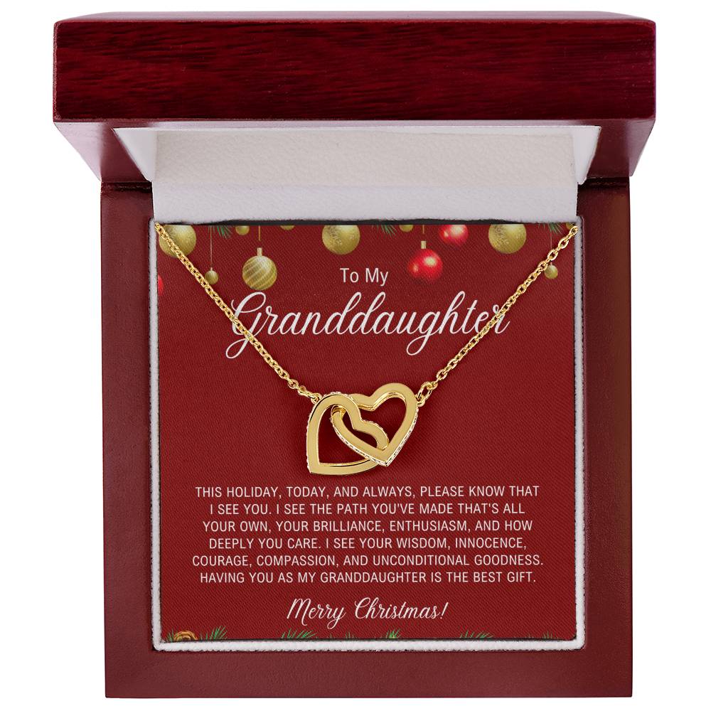 To My Granddaughter | Christmas Interlocking Hearts Necklace