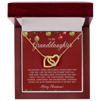 To My Granddaughter | Christmas Interlocking Hearts Necklace