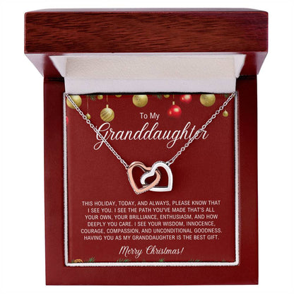 To My Granddaughter | Christmas Interlocking Hearts Necklace