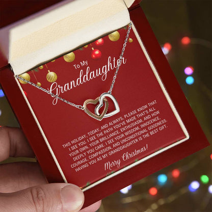 To My Granddaughter | Christmas Interlocking Hearts Necklace